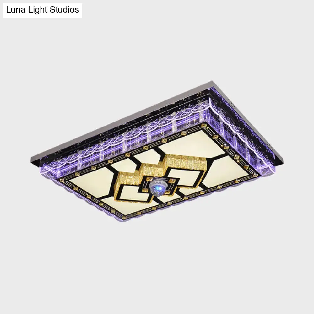 Sleek LED Crystal Flush Mount Ceiling Lamp with Chrome Accent - Modern Rectangle Design for Living Room