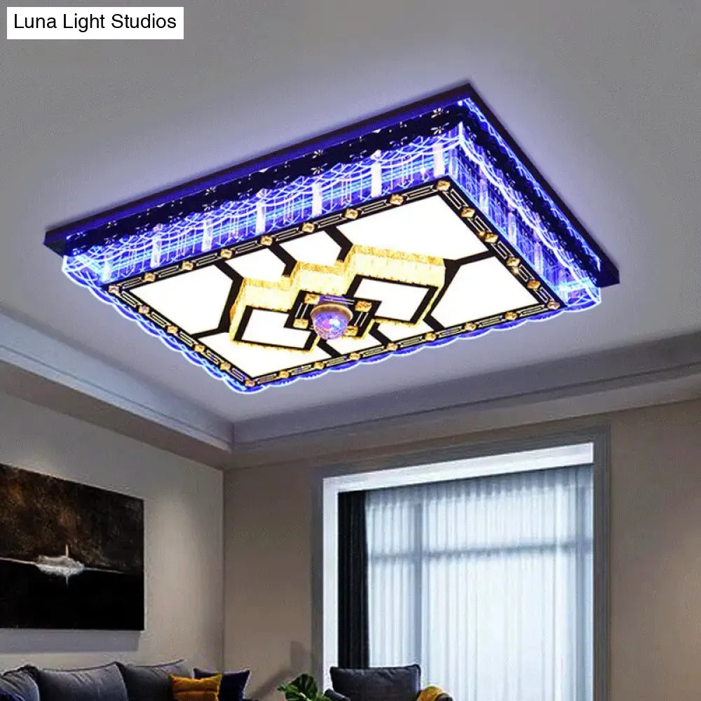Sleek LED Crystal Flush Mount Ceiling Lamp with Chrome Accent - Modern Rectangle Design for Living Room