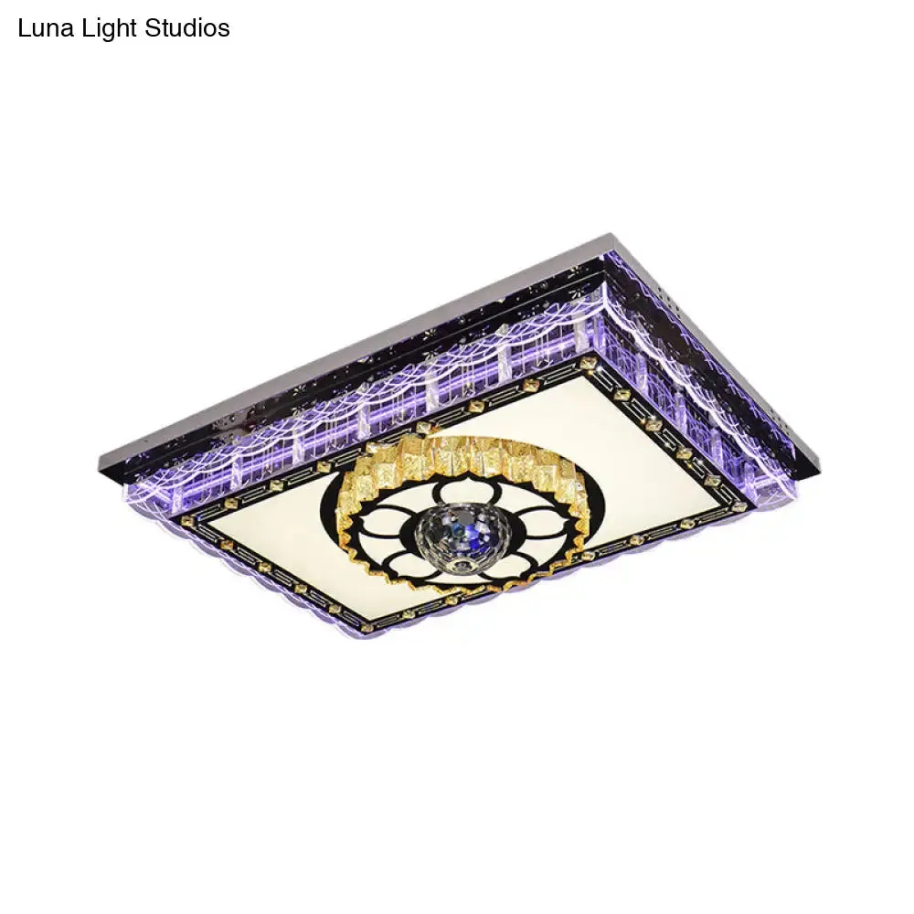 Sleek LED Crystal Flush Mount Ceiling Lamp with Chrome Accent - Modern Rectangle Design for Living Room