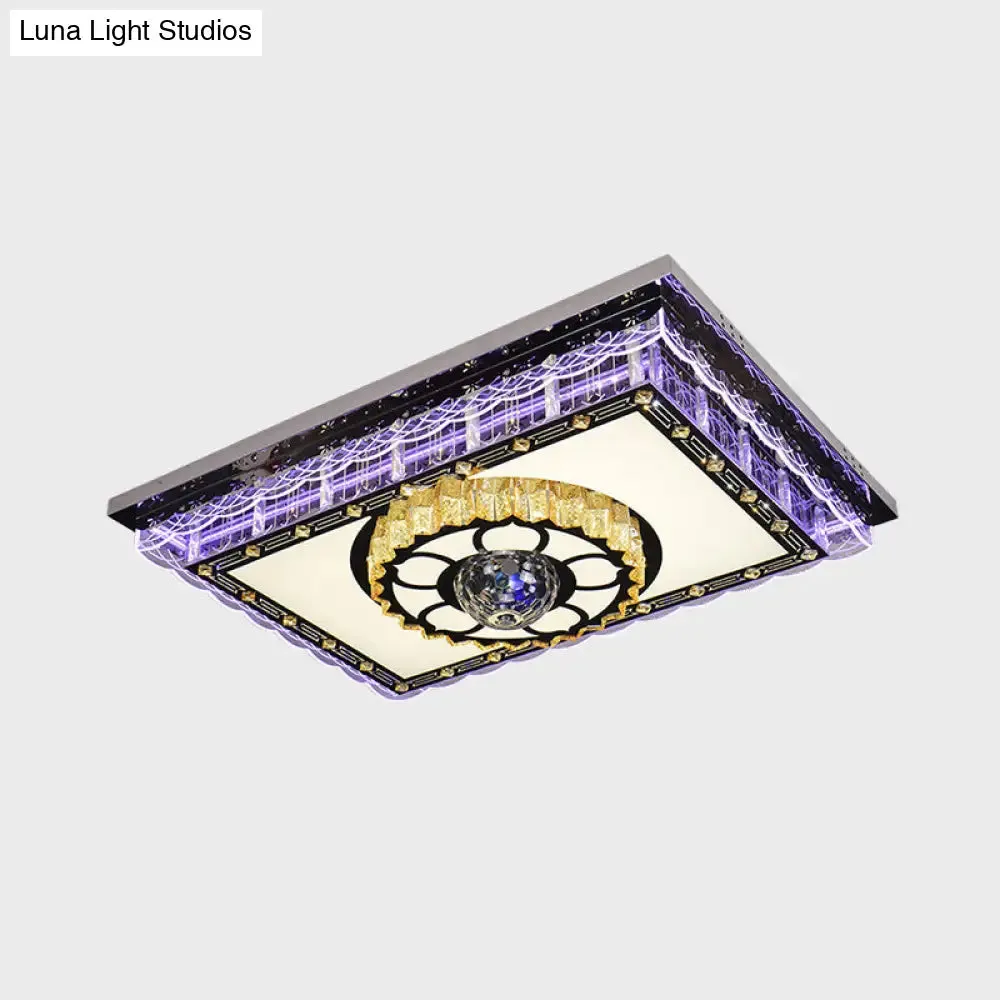 Sleek LED Crystal Flush Mount Ceiling Lamp with Chrome Accent - Modern Rectangle Design for Living Room