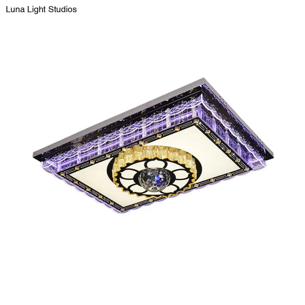 Sleek LED Crystal Flush Mount Ceiling Lamp with Chrome Accent - Modern Rectangle Design for Living Room