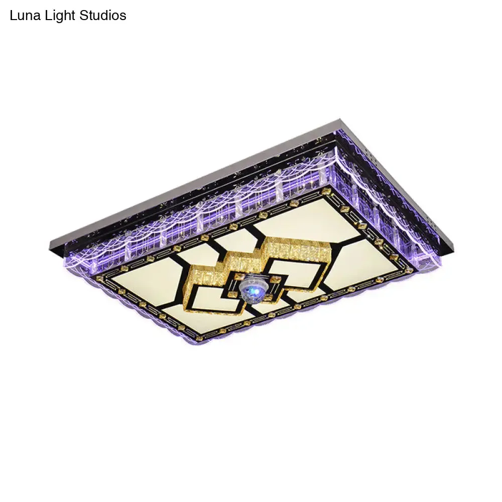 Sleek LED Crystal Flush Mount Ceiling Lamp with Chrome Accent - Modern Rectangle Design for Living Room