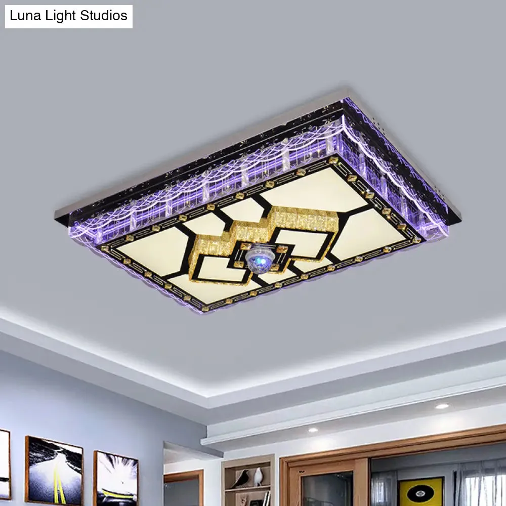 Sleek LED Crystal Flush Mount Ceiling Lamp with Chrome Accent - Modern Rectangle Design for Living Room