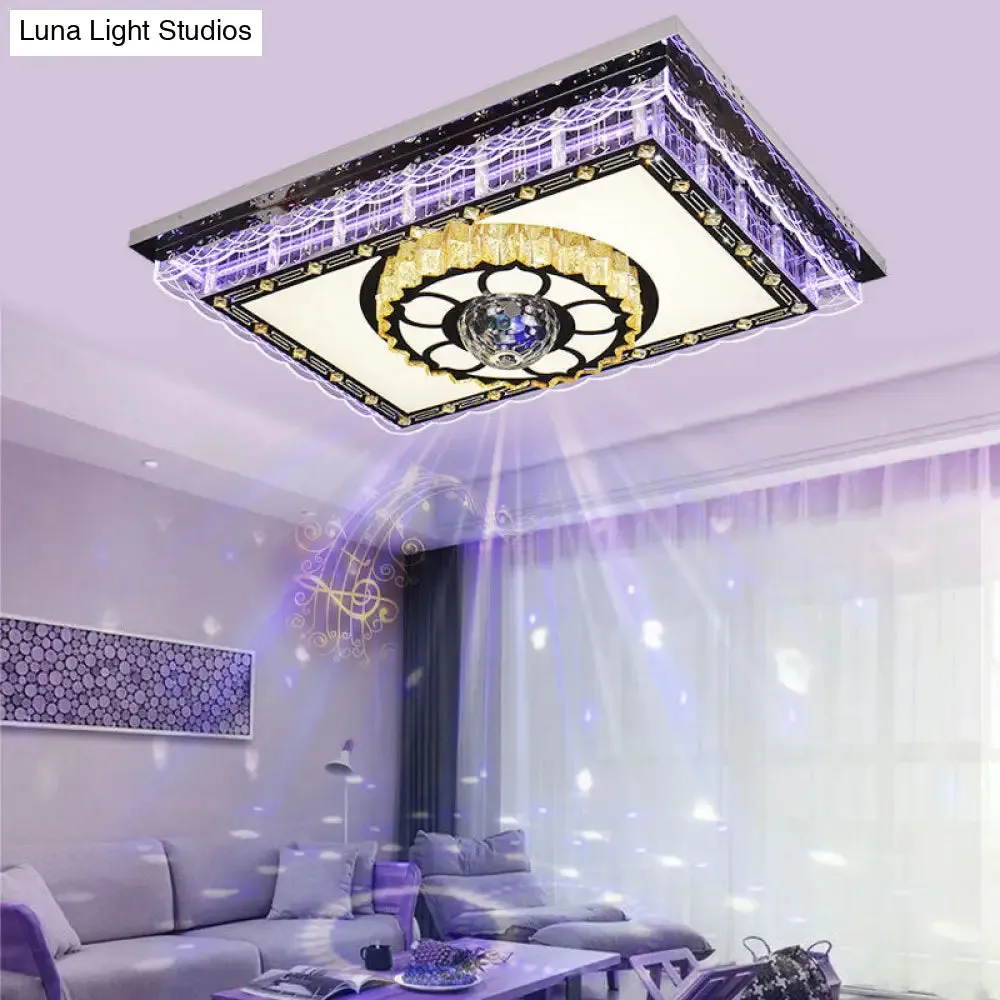 Sleek LED Crystal Flush Mount Ceiling Lamp with Chrome Accent - Modern Rectangle Design for Living Room