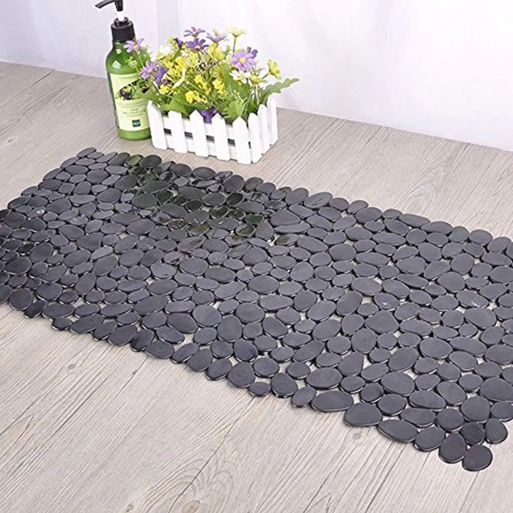 SONGZIMING Pebble Bath Mat 35x16 Inches for Bathtub to Non Slip in Shower with Drain Holes, Suction Cups (Grey)
