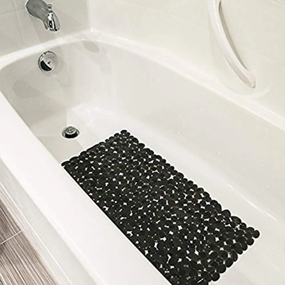 SONGZIMING Pebble Bath Mat 35x16 Inches for Bathtub to Non Slip in Shower with Drain Holes, Suction Cups (Grey)