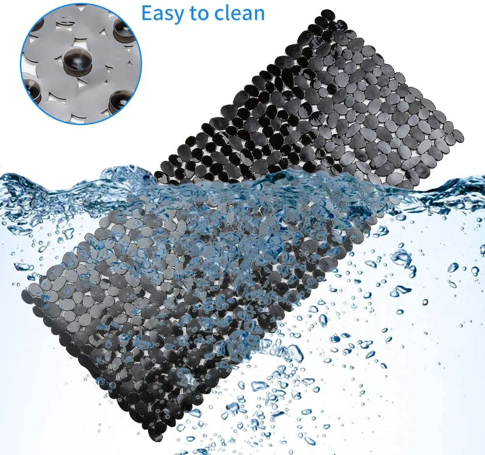 SONGZIMING Pebble Bath Mat 35x16 Inches for Bathtub to Non Slip in Shower with Drain Holes, Suction Cups (Grey)