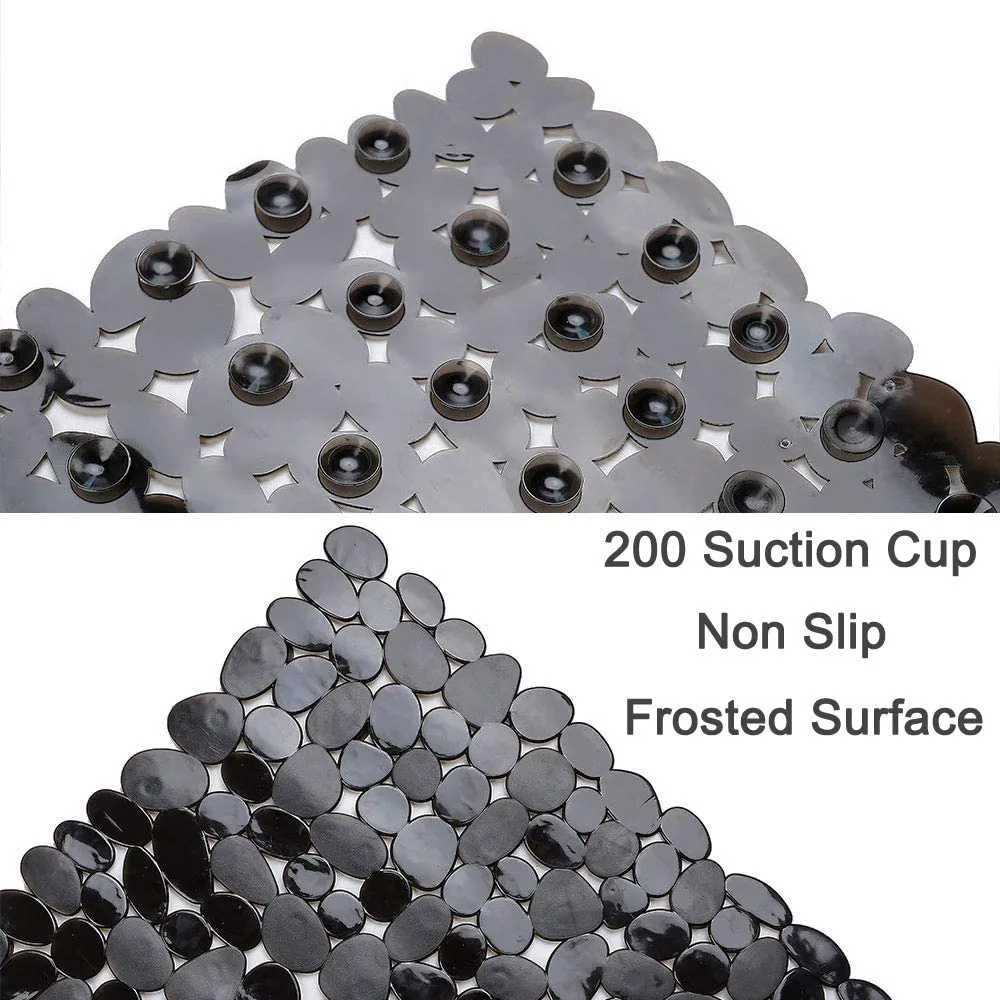 SONGZIMING Pebble Bath Mat 35x16 Inches for Bathtub to Non Slip in Shower with Drain Holes, Suction Cups (Grey)