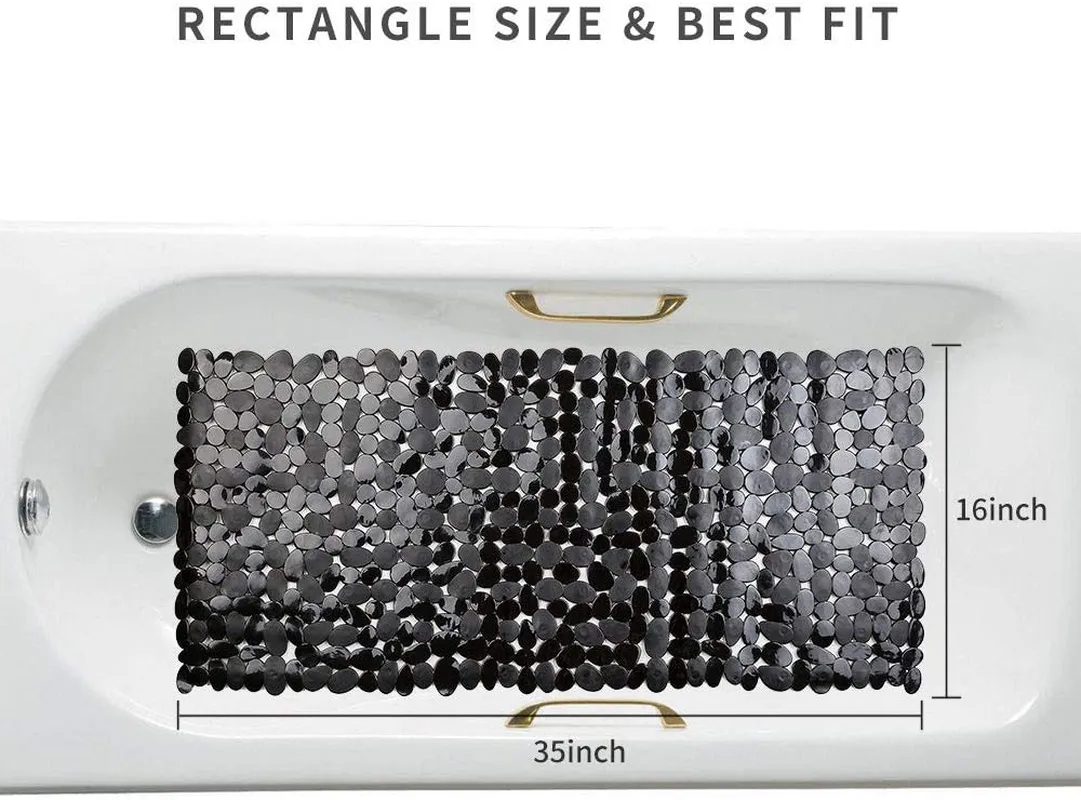 SONGZIMING Pebble Bath Mat 35x16 Inches for Bathtub to Non Slip in Shower with Drain Holes, Suction Cups (Grey)