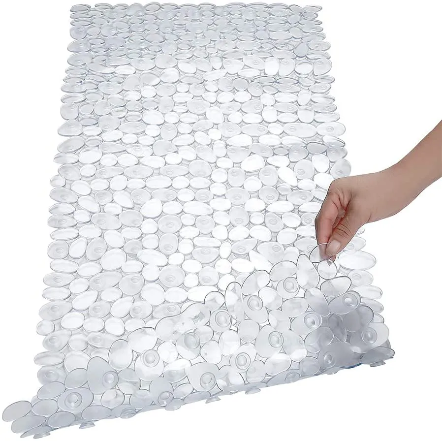 SONGZIMING Pebble Bath Mat for Bathtub to Anti Slip Bathtub Mat in Shower with 16 Inches by 35 Inches (Clear)