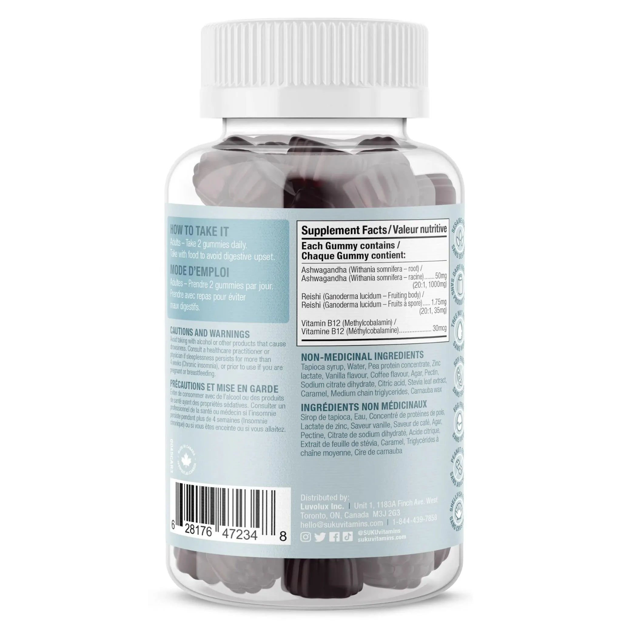 SUKU Vitamins Ashwachill, Ashwagandha Gummies with Reishi and B12, 60 Gummies