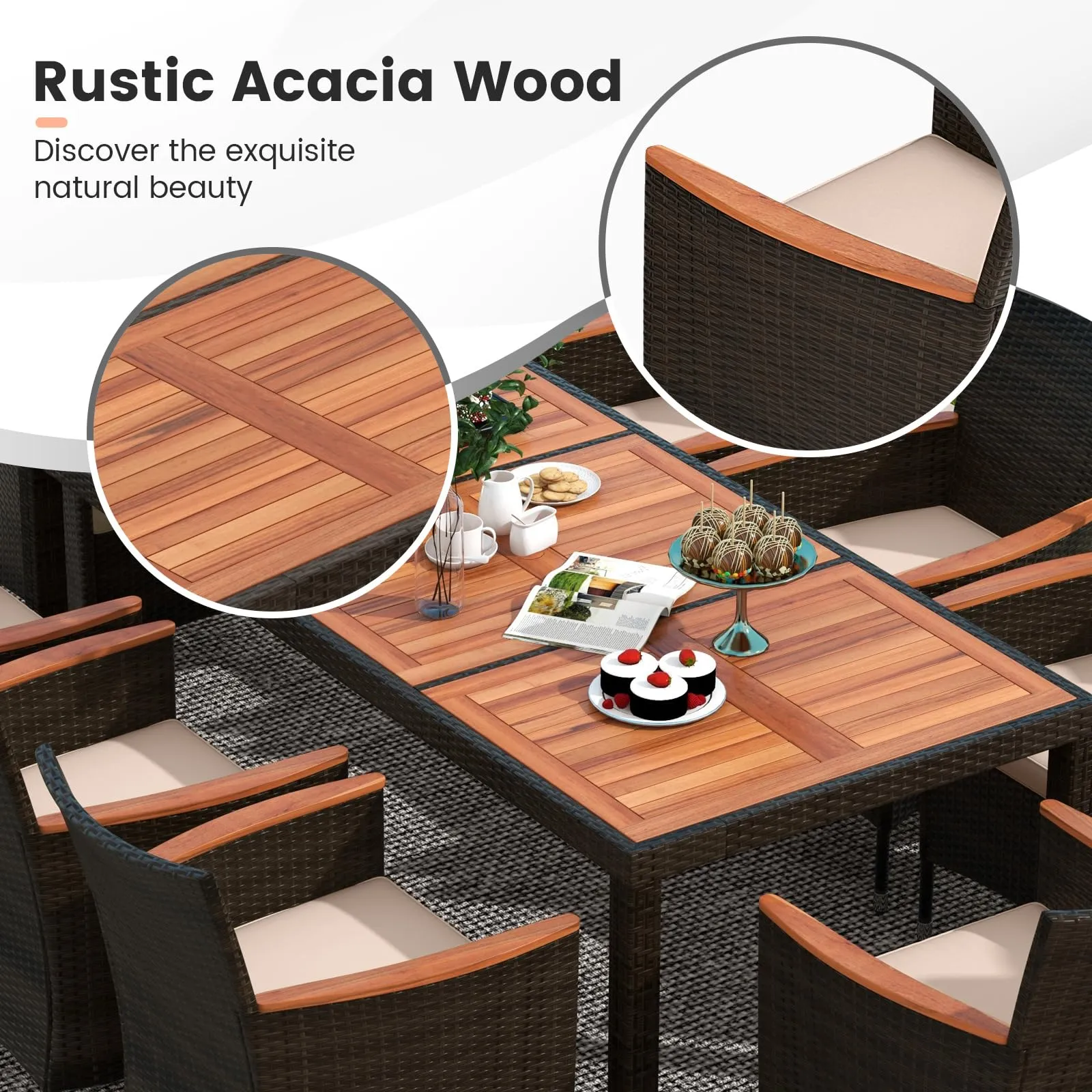 Tangkula 11 Pieces Patio Dining Set with 15ft Double-Sided LED Patio Umbrella (Base Included)