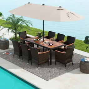 Tangkula 11 Pieces Patio Dining Set with 15ft Double-Sided LED Patio Umbrella (Base Included)