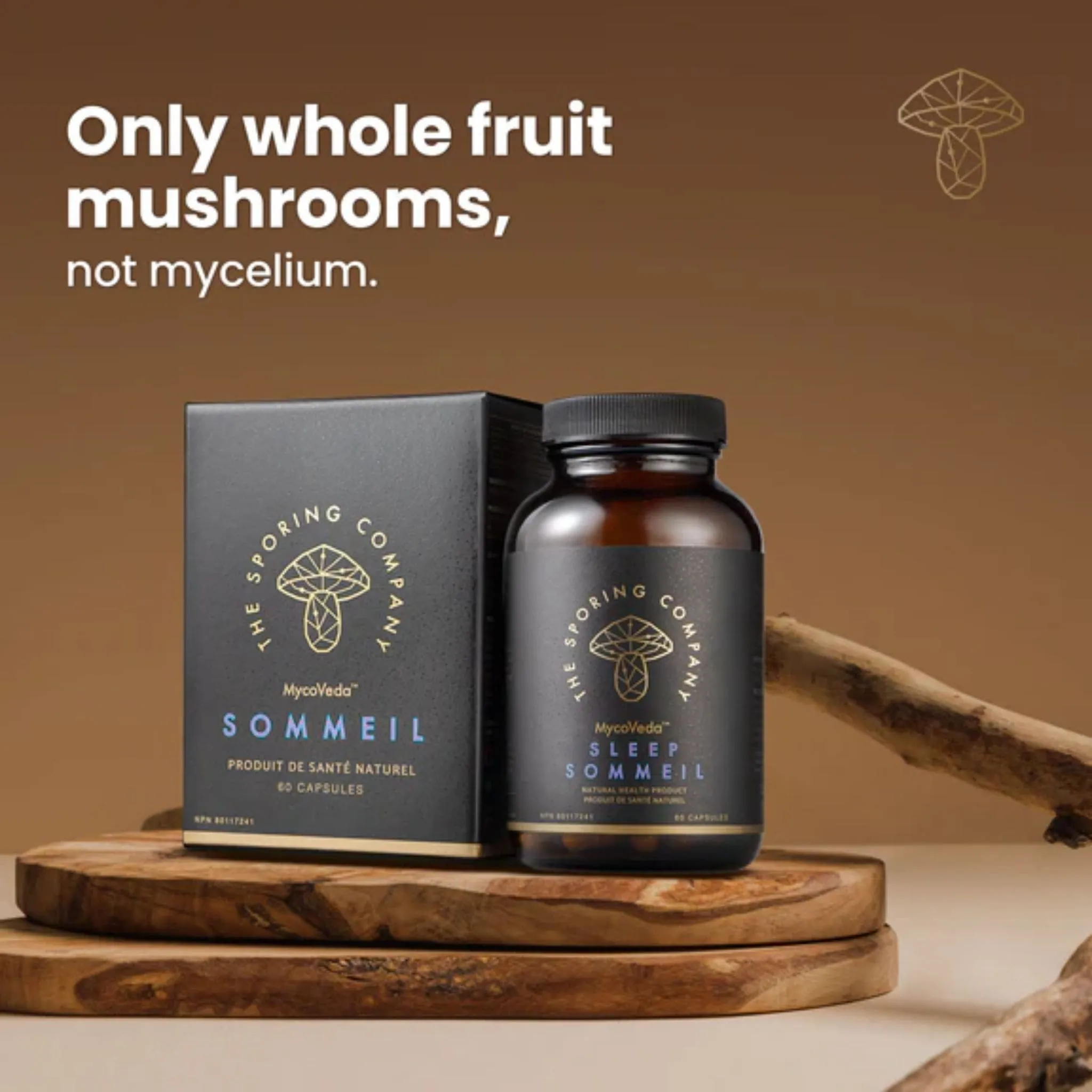 The Sporing Company MycoVeda Sleep, Reishi, Valerian, Skullcap, 60 Vegetable Capsules