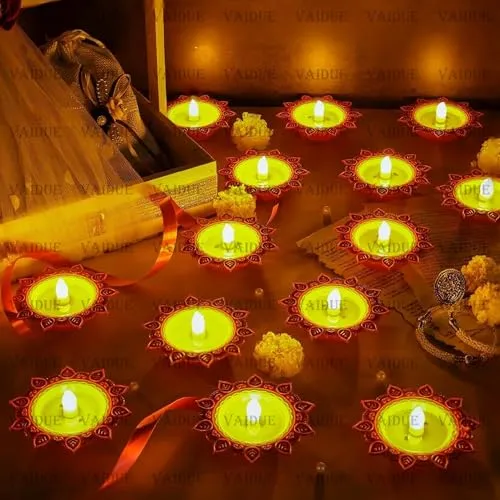 VAIDUE Lotus Water Sensor Diya Lights Electric Flameless Smokeless (16 PCS) LED Diyas Eco-Friendly Diya Electric for Puja E-Diya Warm Ambient Lights Home Decor Diwali Festivals Decoration New Year