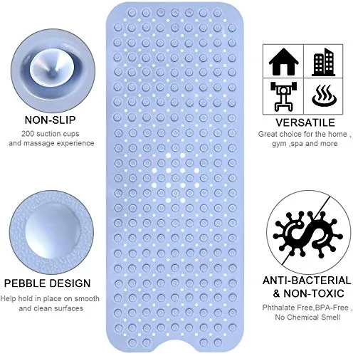 VINGTOS SALES Anti-slip Bathroom Floor Mat (Light Blue, Silicone, 100 X 40 cm).