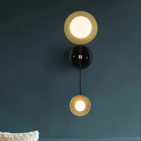 Vintage Metal 2-Light Wall Lamp with Open Bulb for Living Room Décor - Black-Gold Finish