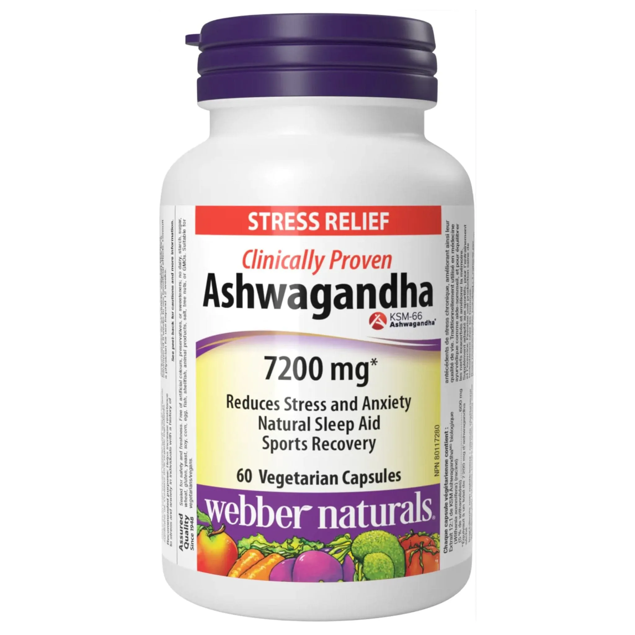 Webber Naturals Ashwagandha 7200mg One Per Day, 60 Vegetable Capsules