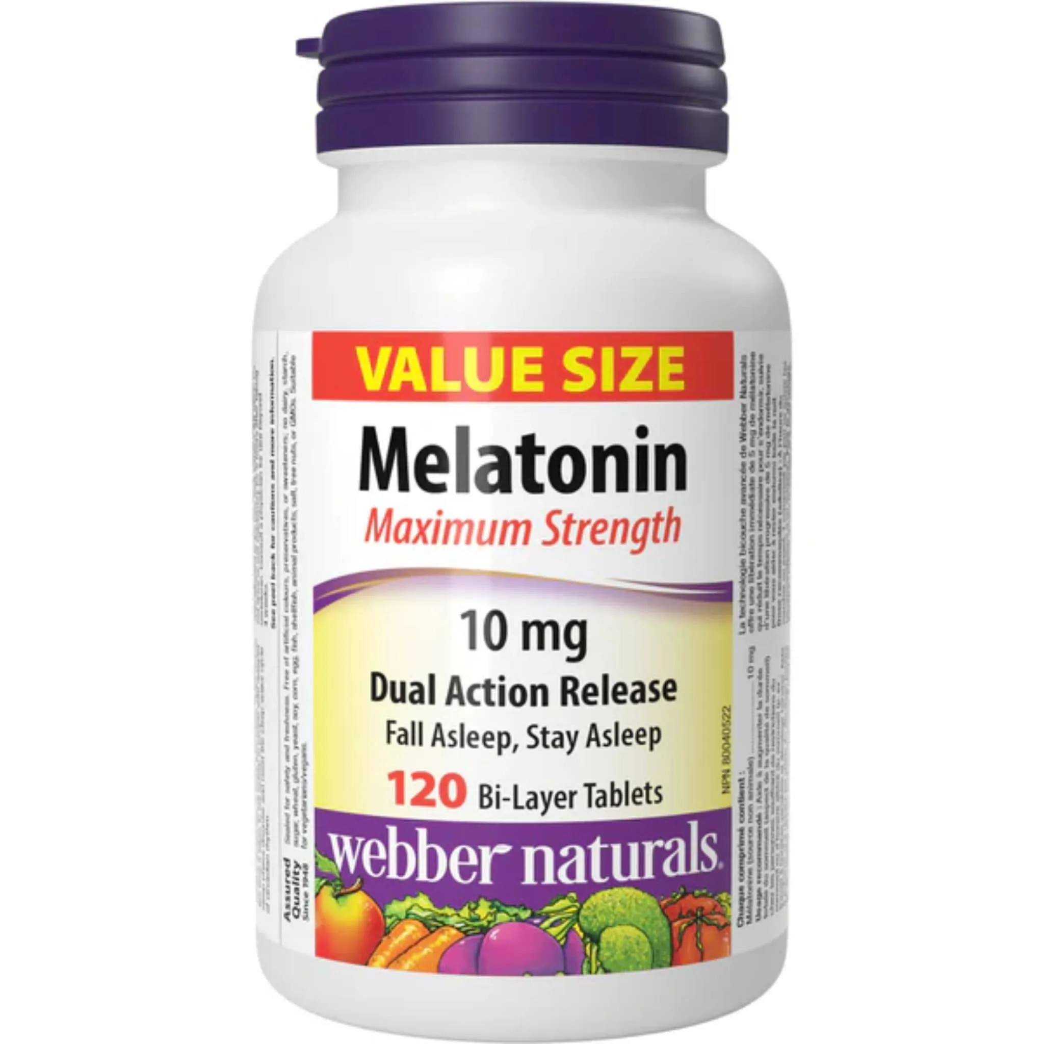 Webber Naturals Melatonin 10mg, Maximum Strength, Dual Action Release, 60 Tablets
