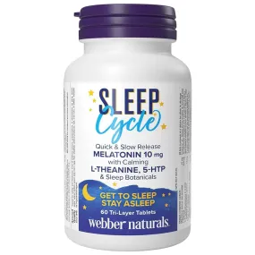 Webber Naturals Sleep Cycle Melatonin with L-Theanine, 5-HTP & Sleep Botanicals, 60 Tri-Layer Time Release Tablets