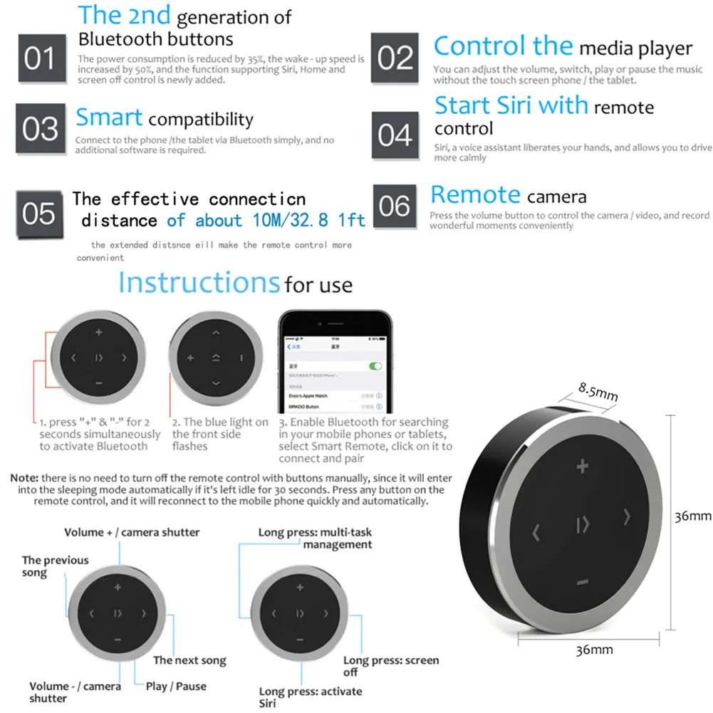 Wireless Bluetooth RC Car Kit Media Buttons Car Motorcycle